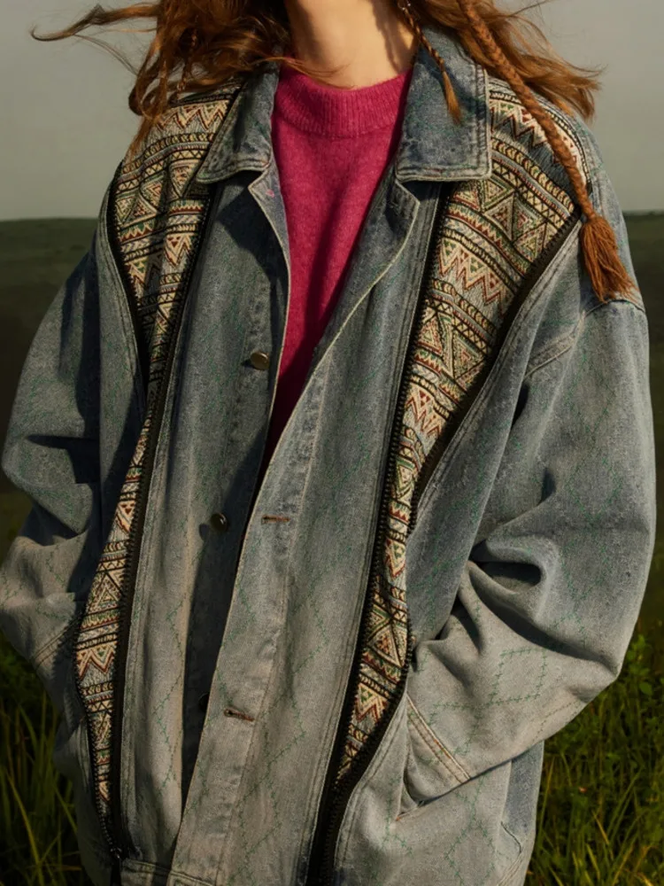 Женская джинсовая куртка в стиле пэчворк повседневная однотонная Свободная с