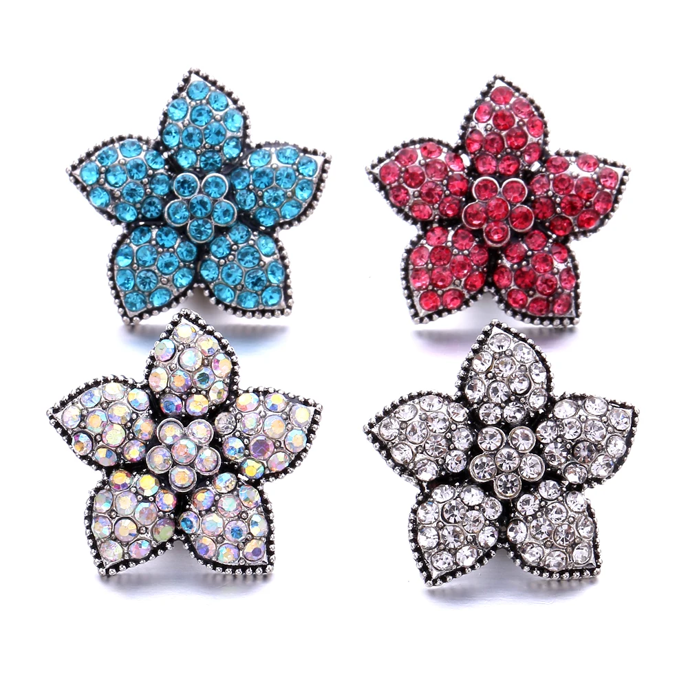 15pcs Rhinestone Flower 18mm Metal Snap Buttons Fit DIY Snap Button Bracelet Necklace Jewelry ACC