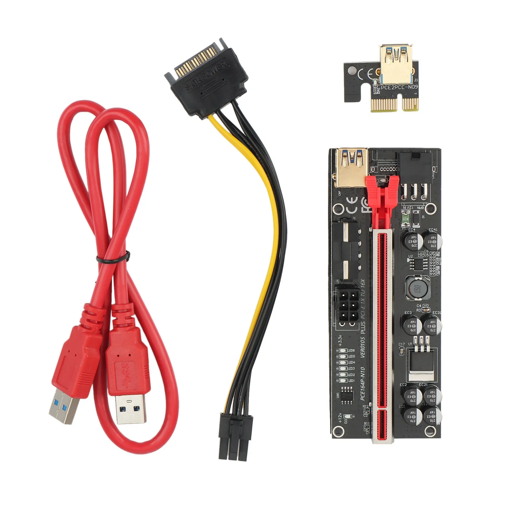 

VER010S USB3.0 PCI-E Райзер VER010 PLUS Экспресс 1X 4X 8X 16X Райзер-адаптер Pcie SATA 6-контактный разъем питания (1 комплект)