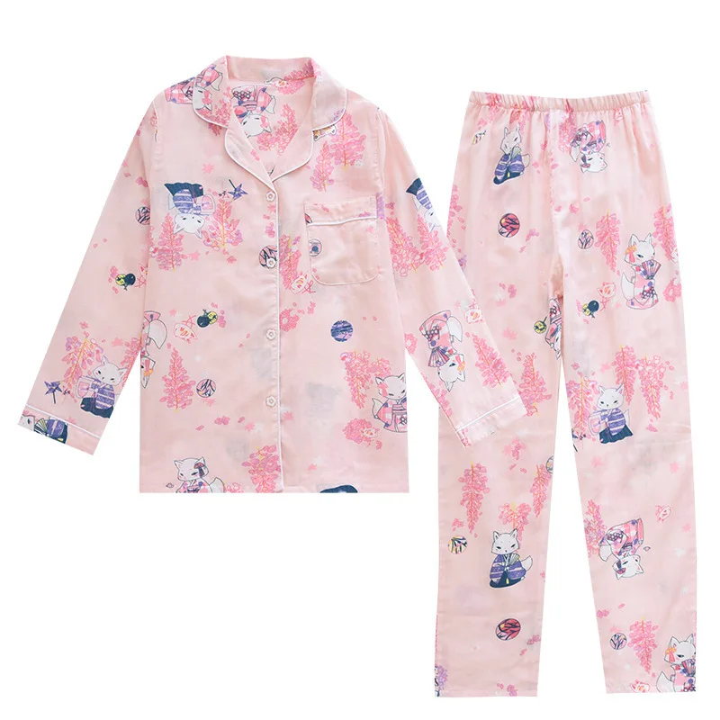 

Тонкая Хлопковая пижама, женские весенне-летние штаны с длинным рукавом, домашняя одежда, новый стиль, мультяшный Повседневный Кардиган, ро...