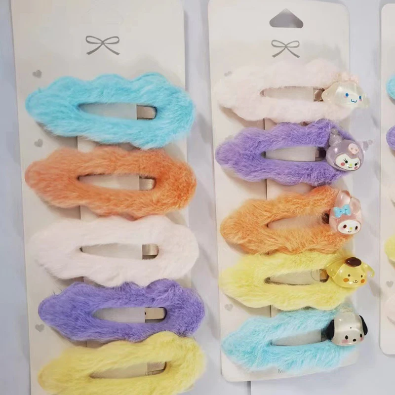

5Pcs Kawaii Sanrio Anime Hairpin Cute Kuromi Cinnamoroll My Melody Plush Fashion Cartoon Exquisite Headwear Girls Christmas Gift