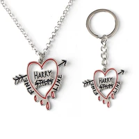 hs fine line heart shape keychain fashion harry styles love on tour kawaii heart pendant necklace for girls bag keyring jewelry