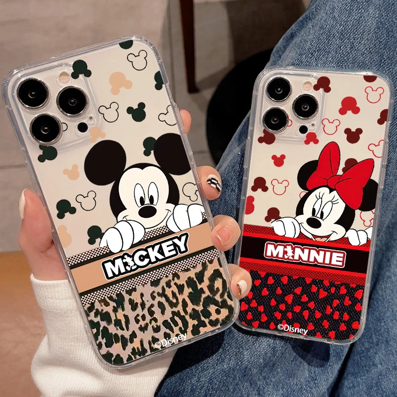 

Leopard Print Mickey Minnie For Apple iPhone 11 12 13 14 Pro Max 12 13 Mini X XR XS Max SE 6 6S 7 8 Plus Clear Phone Case Soft