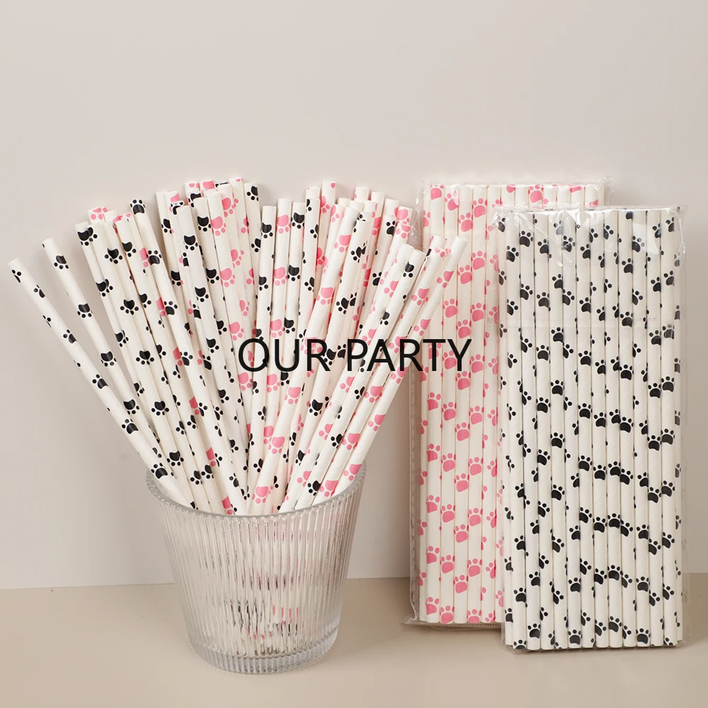 50 шт. одноразовые бумажные соломинки в виде сока кошачьей лапы