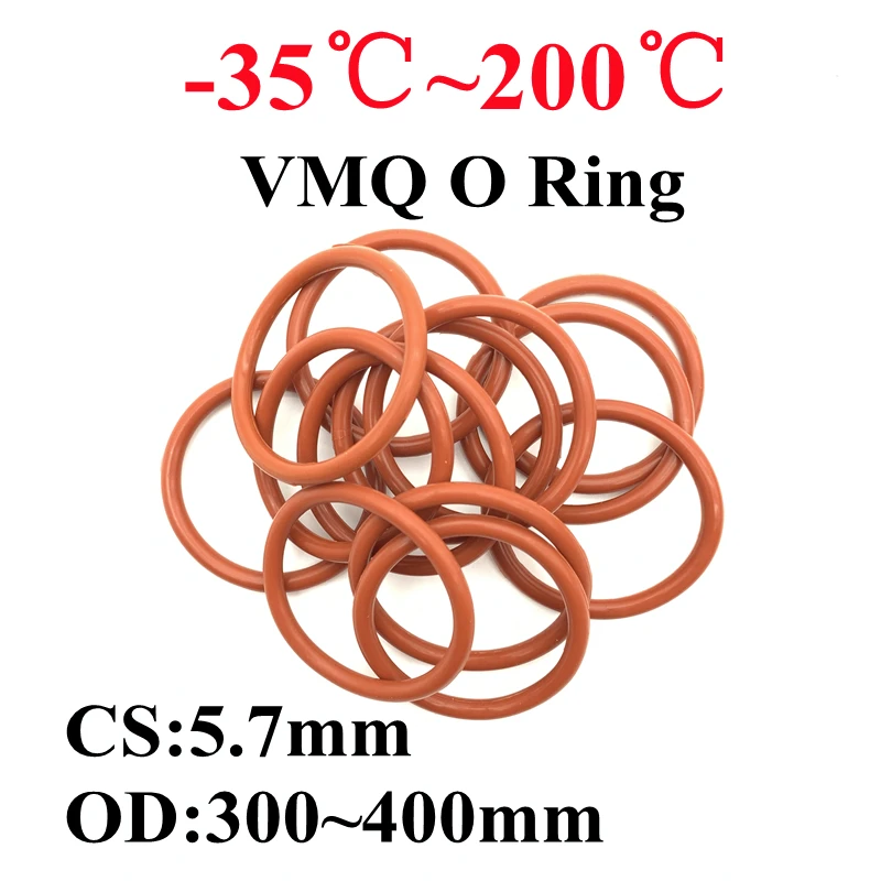 

5pcs Red VMQ Silicone O Ring CS 5.7mm OD 300mm ~ 400mm Food Grade Waterproof Washer Rubber Insulated Round Shape Sealing Gaskets