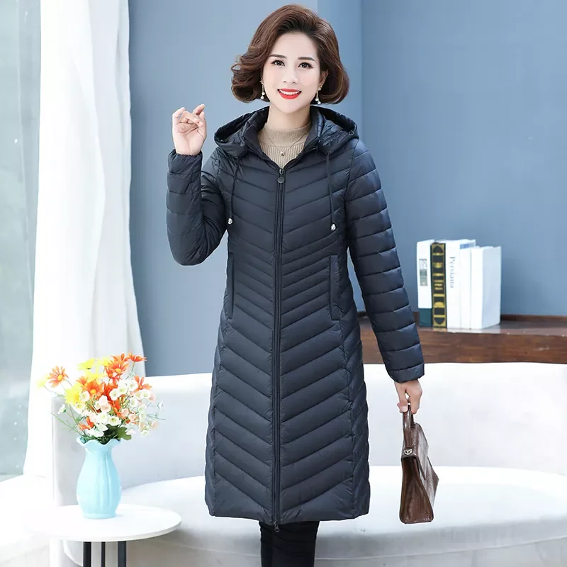 

Long Winter Jackets Solid Quilted Hooded Ladies Slim Down Coat Zipper Thick Zipper Pockets Warm Parkas for Female 2021