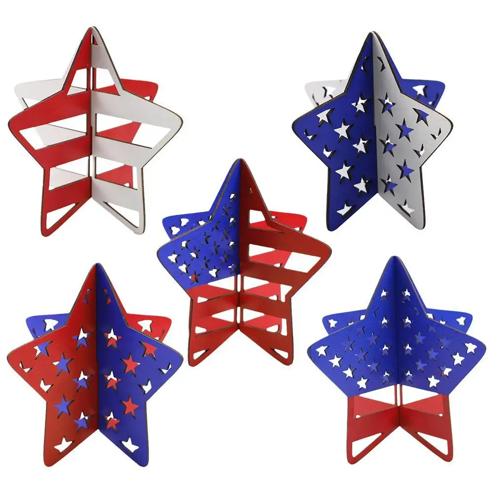 

2023 креативные деревянные поделки ручной работы с пятиконечной звездой на День Независимости, украшения для домашнего стола, декор ручной работы