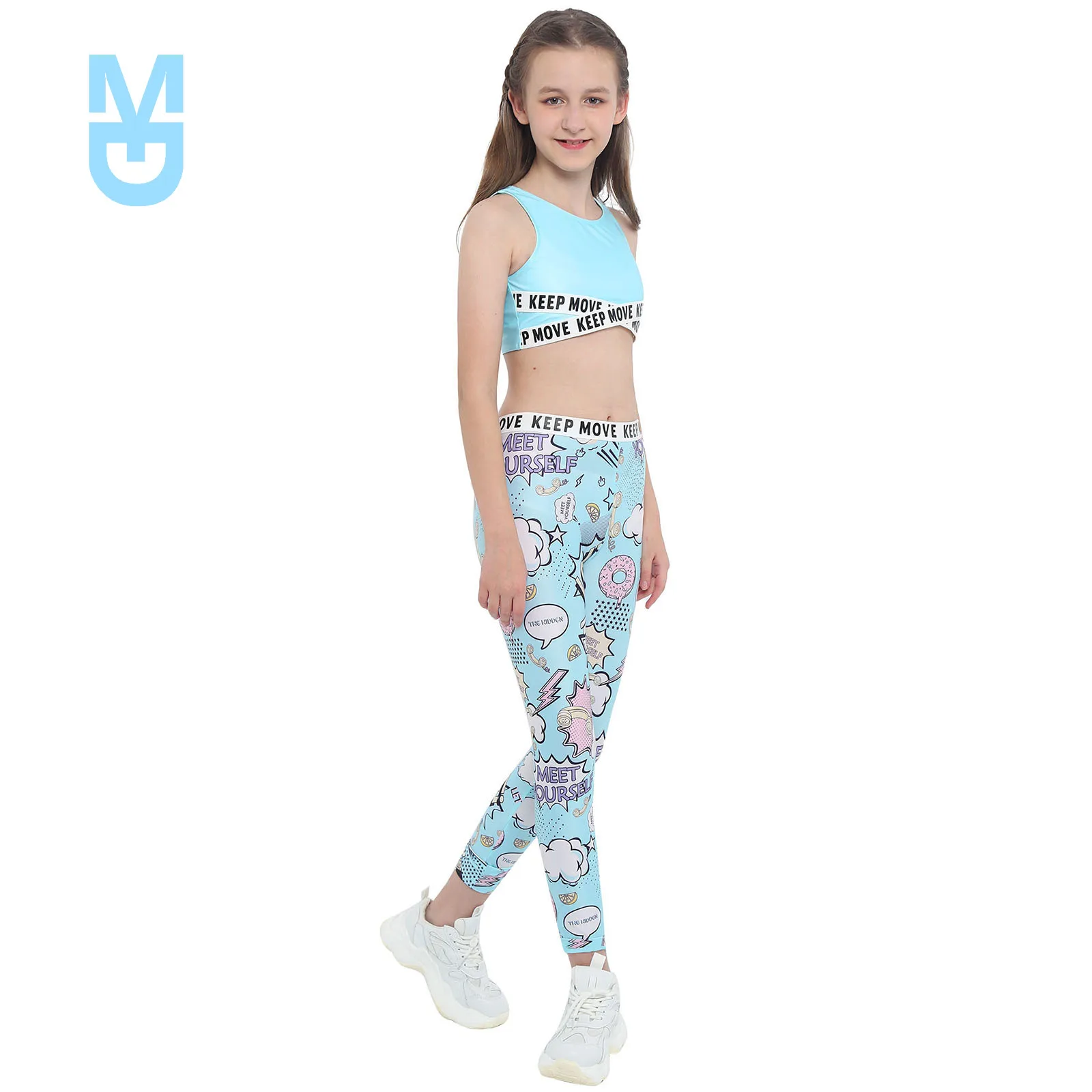 

New Kids Clothes girls Sport sets Yoga Tracksuits Girls Clothing Sleeveless Gym Crop Top child High Waist Fitness Gym Leggings
