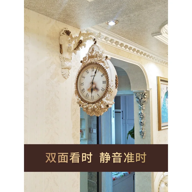 

Кварцевые карманные часы для гостиной, двусторонние настенные часы в европейском стиле, элегантные легкие роскошные часы, кварцевые домашн...