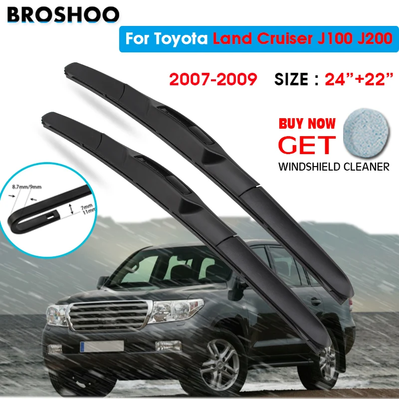 

Car Wiper Blade For Toyota Land Cruiser J100 J200 24"+22" 2007-2009 Auto Windscreen Windshield Wipers Blade Wash Fit U Hook Arms