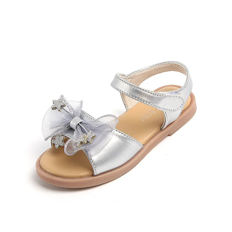 

Girls' Simple Sandals 2022 Summer New Children's Bow Soft Bottom Princess Shoes Kids Fashion Non-slip Flat Dress Shoes Shine PU