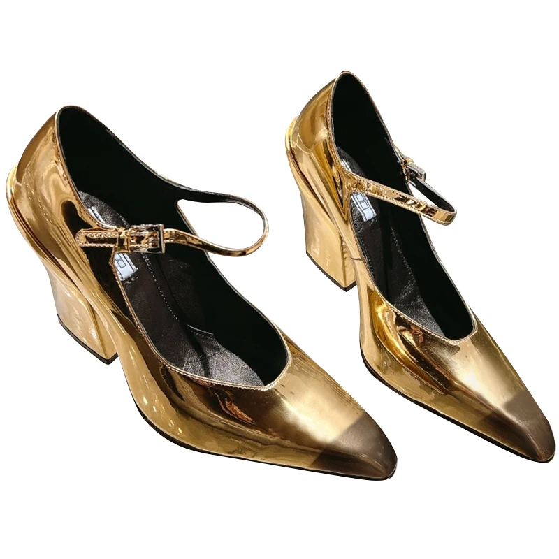 

2023 summer new high heels thick heel square leather outsole high heels sheepskin inside women sandals