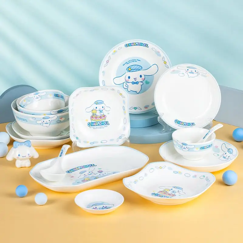 

Kawaii Sanrio Cinnamoroll Tableware Ceramic Anime Durable Bowl Plate Spoon Spoon Environmentally Friendly Household Rice Bowl