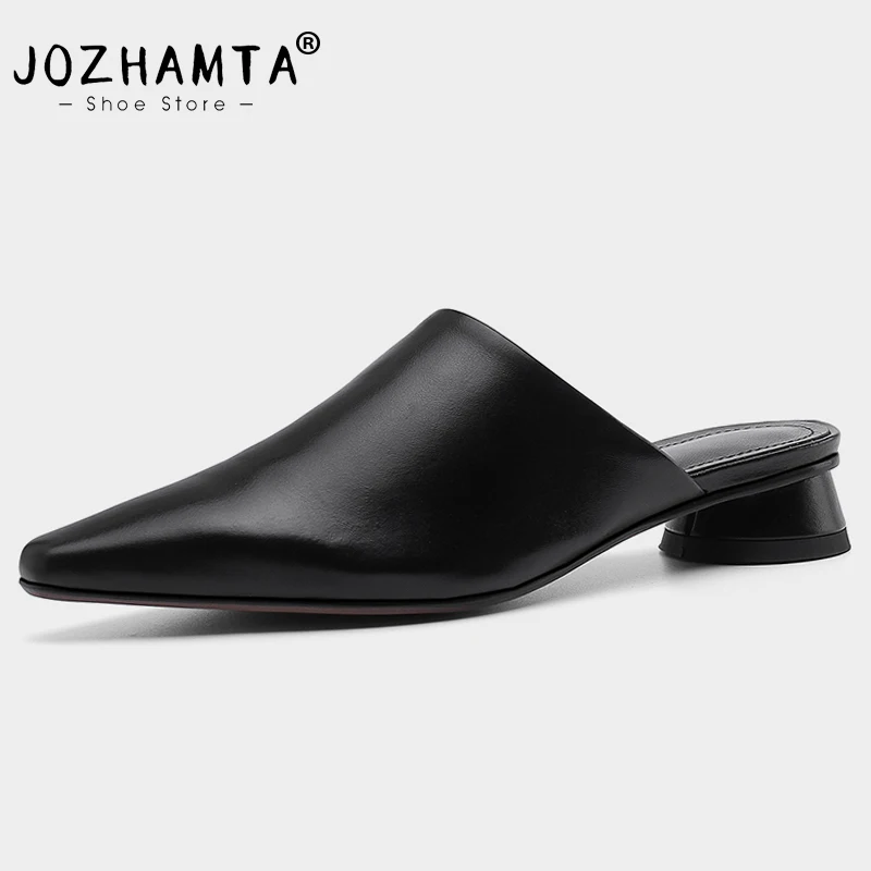 

JOZHAMTA Size 34-40 Women Sandals Retro Real Leather Low Heels Slippers Summer Shoes For Women 2023 Mules Elegant Sandalias