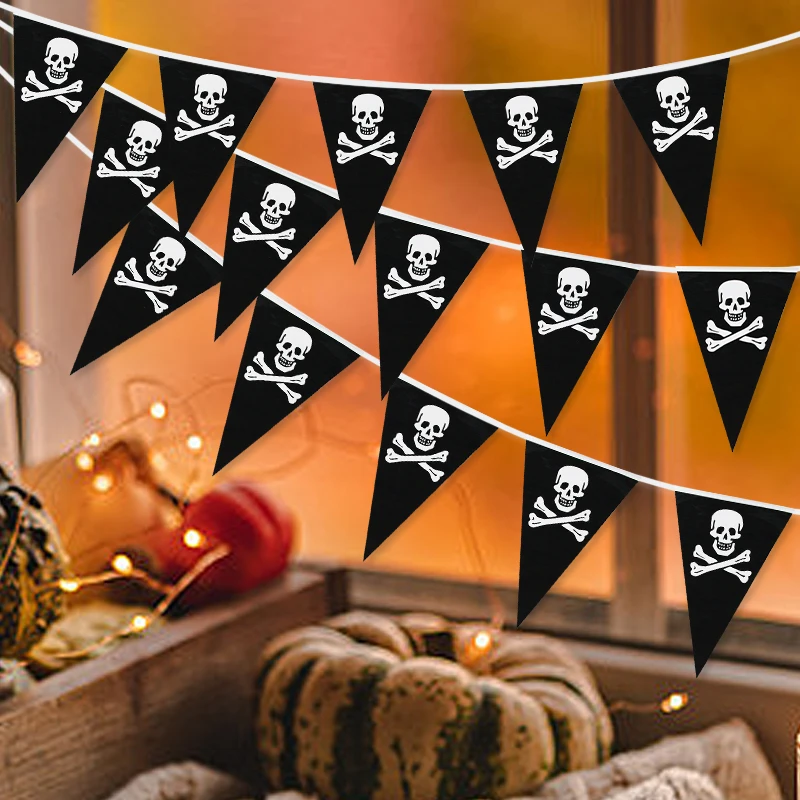 Halloweenowe banery pirackie Piracka czaszka Chorągiewka Trójkątne flagi Domowe dekoracje na imprezę Halloween Motyw pirata Dekoracje przyjęcie