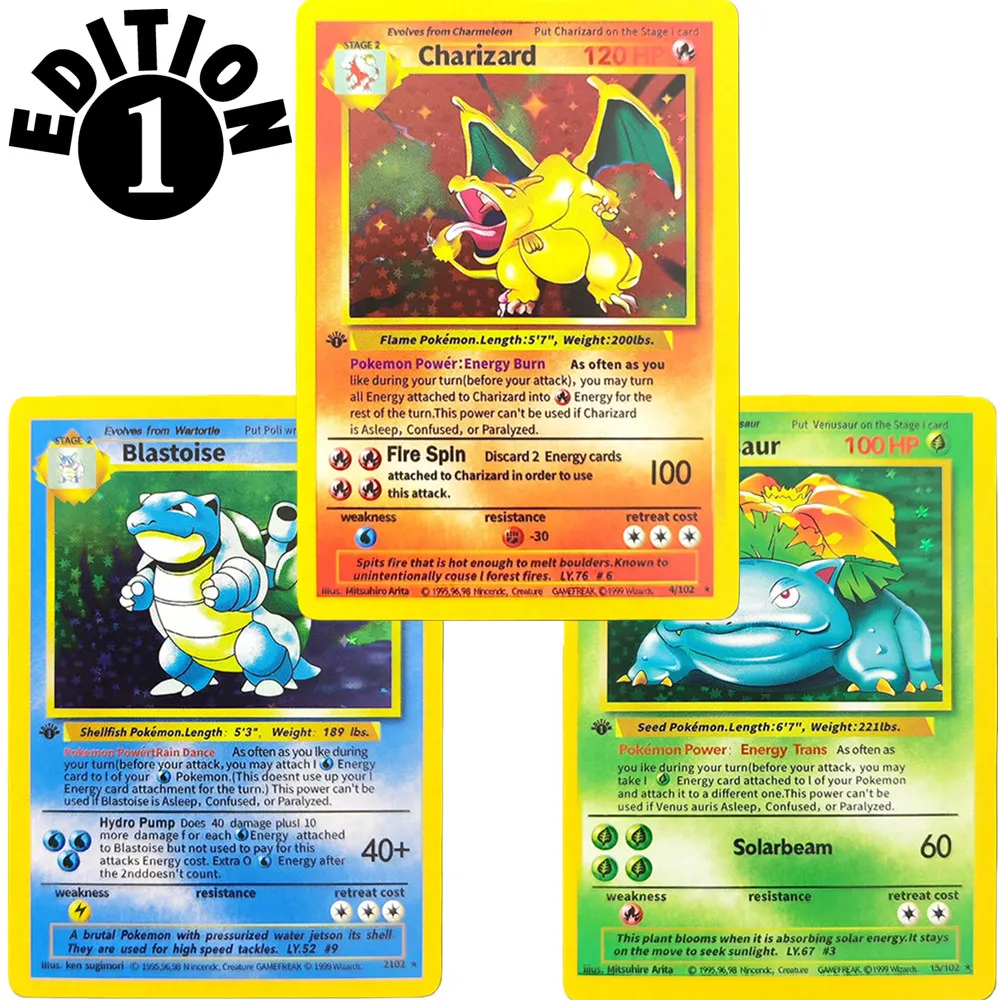 Фото DIY 1999 POKEMON игра английский 1ST EDITION Charizard Blastoise Venusaur Holo 4/102 аниме игровая коллекционная карта №1