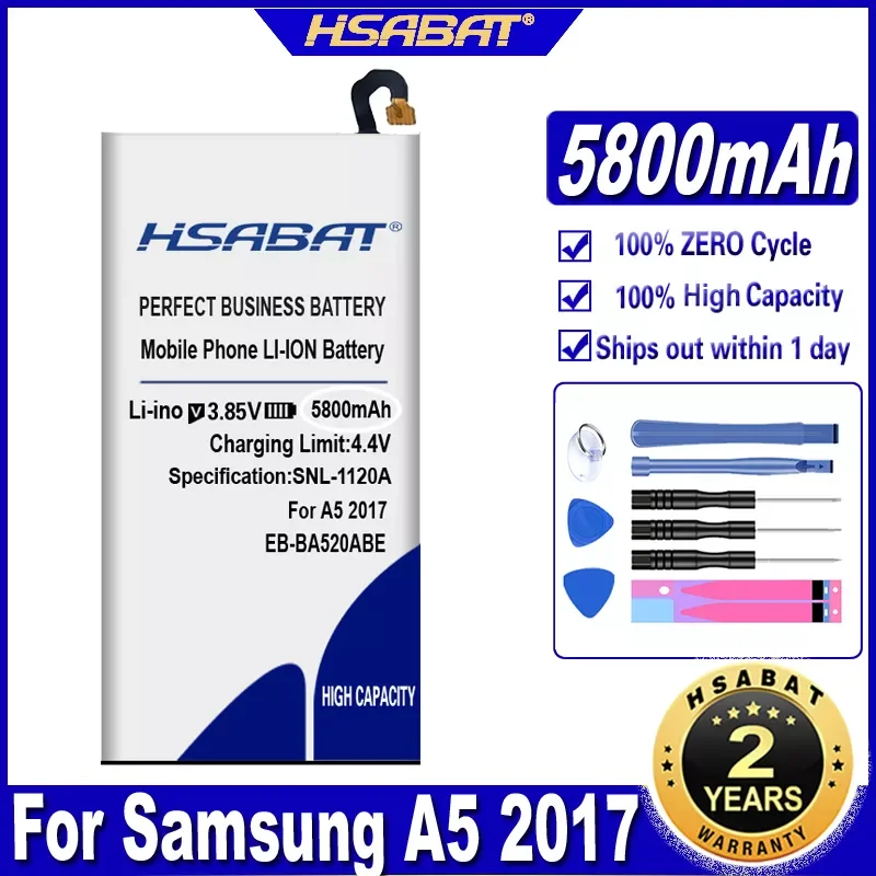 

2023New HSABAT 5800mAh EB-BA520ABE Battery for Samsung A5 2017 A520 SM-A520F SM-A520F/DS SM-A520K SM-A520L SM-A520S