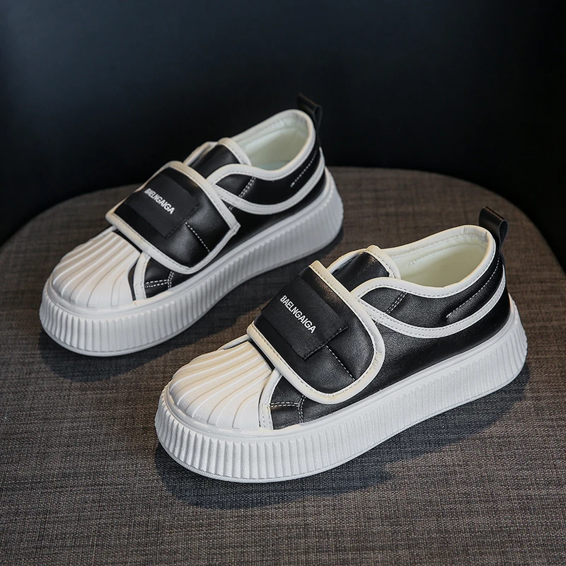 

CRLAYDK Women Hook & Loop PU Leather Slip On Shoes Casual Platform Sneakers Walking Comfortable Flats for Students Loafers