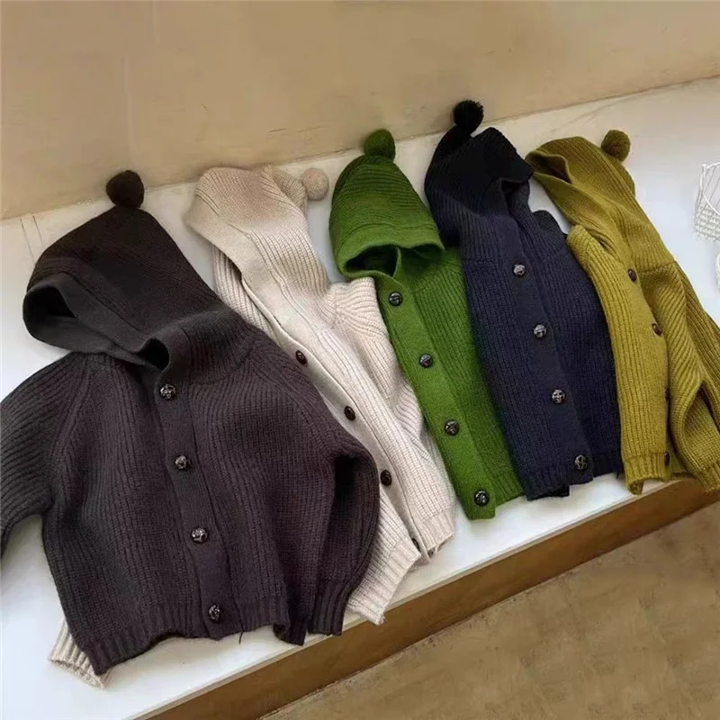 

Детский вязаный кардиган с капюшоном, на осень/зиму