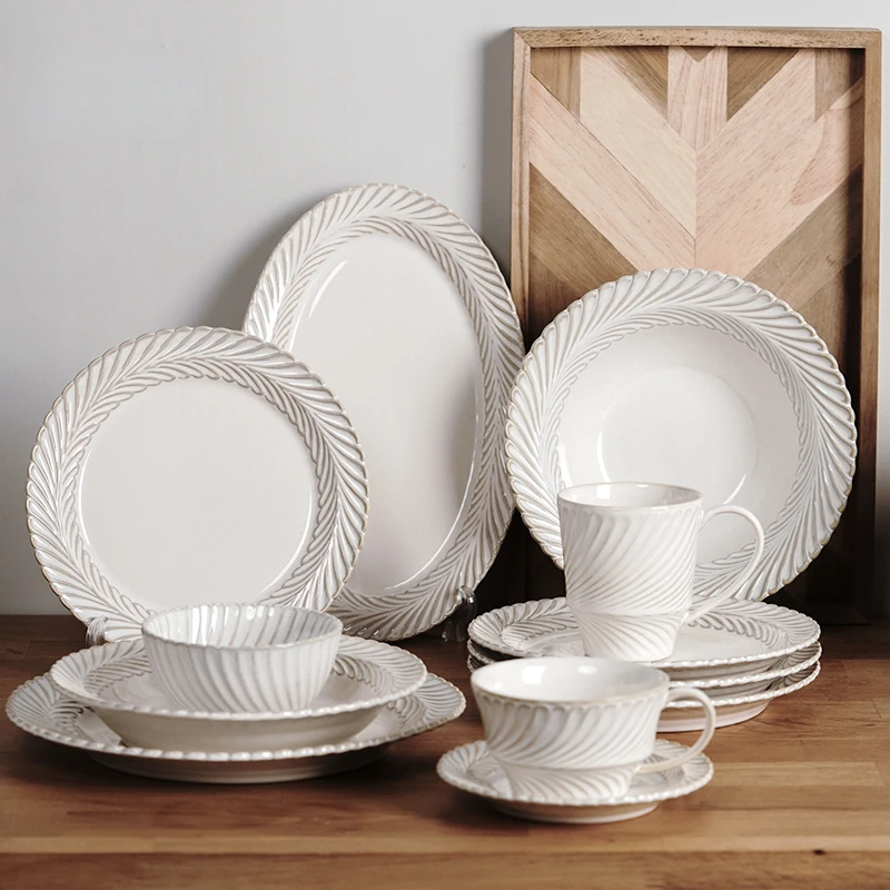 

Nordic Relief Ceramic Plate Home Dining Table Steak Spaghetti Dinner Plates Salad Dishes Coffee Cup Kitchen Decor Tableware Sets