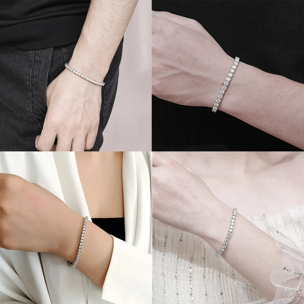 3-5mm Moissanite Tennis Chain Bracelet Real Diamond S925 Silver Jewelry For Women Wedding Party With GRA Free Shipping
