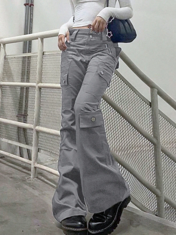 

WeiYao Vintage Y2K Streetwear Cargo Denim Pants Pockets Aesthetic Fairycore Grunge Jeans Loose High Waist Baggy Trousers Women