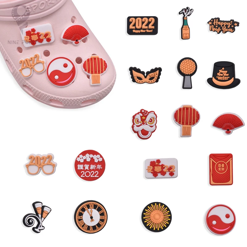 

PVC Shoe Charms Happy New Year 2020 Shoe Accessories Shoe Decoration Shoe Buckles for Croc Sandals X-mas Gifts Jibz Buckle