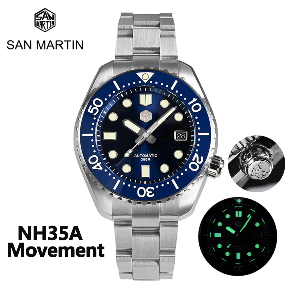 

Мужские часы для дайвинга San Martin MM300, механические часы 300 м, мужские наручные автоматические часы C3, Супер Светящиеся NH35, автоматические часы...