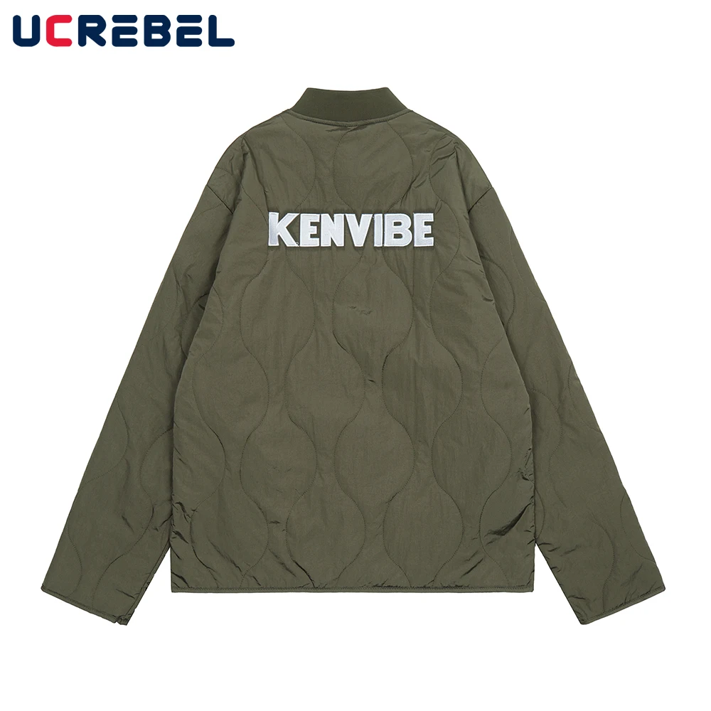 

Letter Embroidery Quilted Jacket Mens V-neck Single Breasted Outerwear Autumn Winter Retro Loose Casual Warm Jacket Men