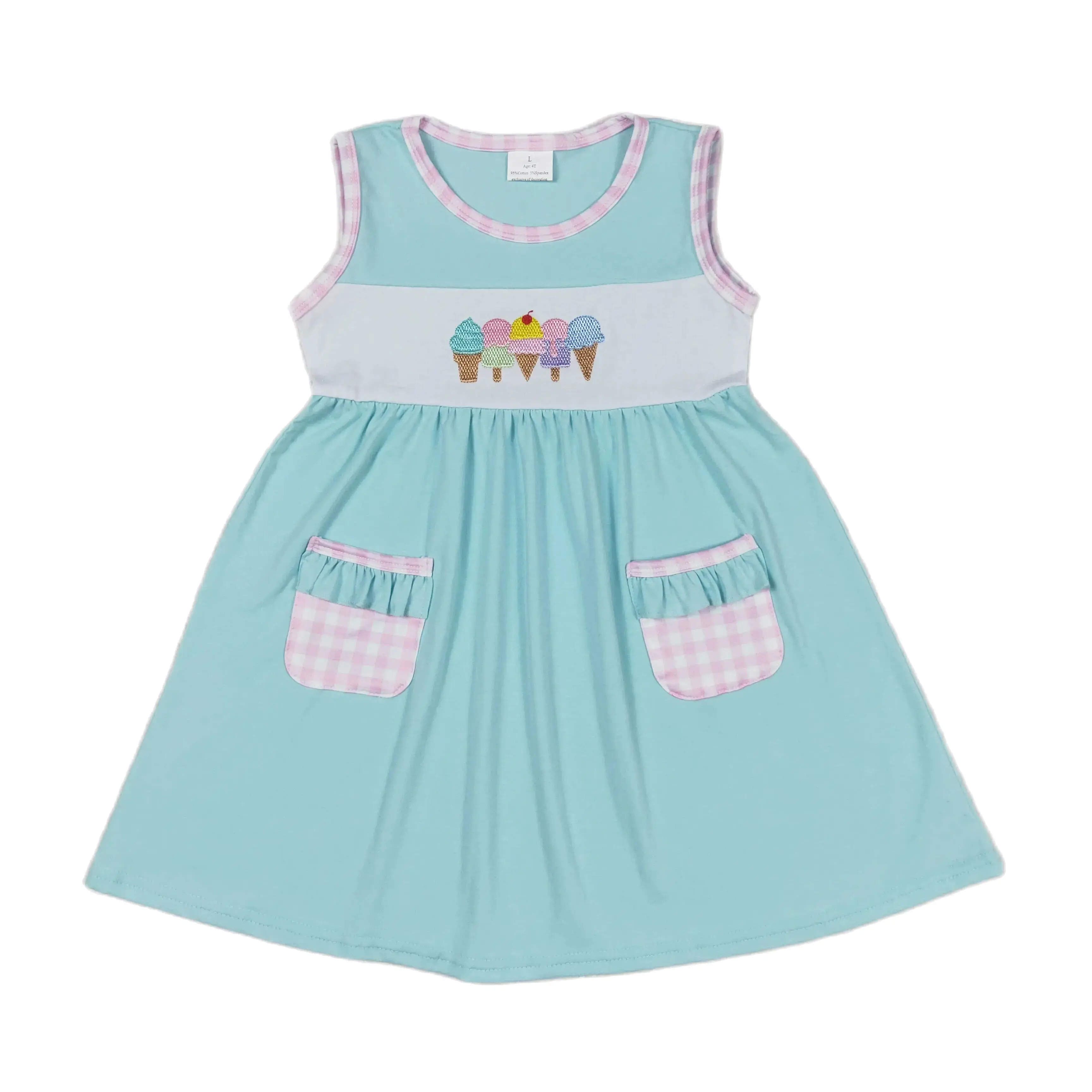 Цельнокроеное детское платье без рукавов с цветочным принтом