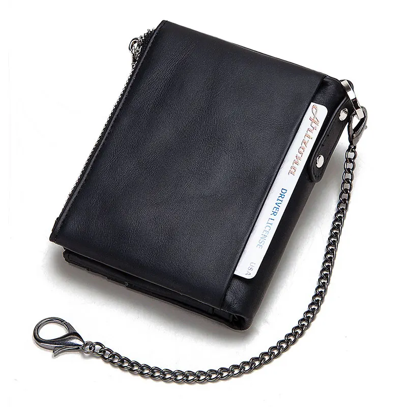 HUMERPAUL Cow Leather Wallets Hasp Man Purse with Key Chain RFID Blocking Bifold Card Holder Top Quality Male Clutch wallets