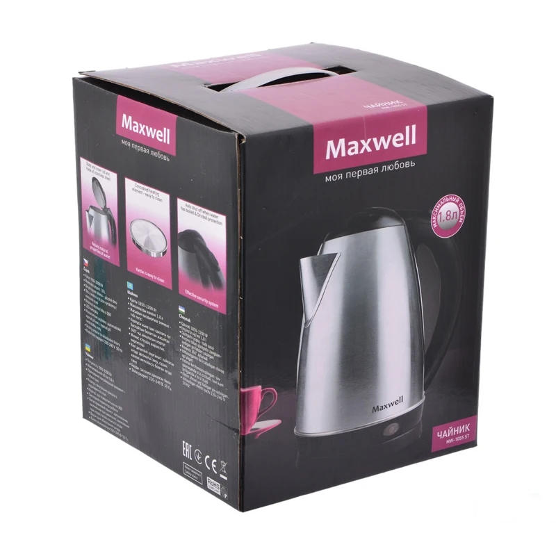 Чайник электрический Maxwell MW-1055 ST (Мощность 2200 Вт объем 1.8 л материал - сталь