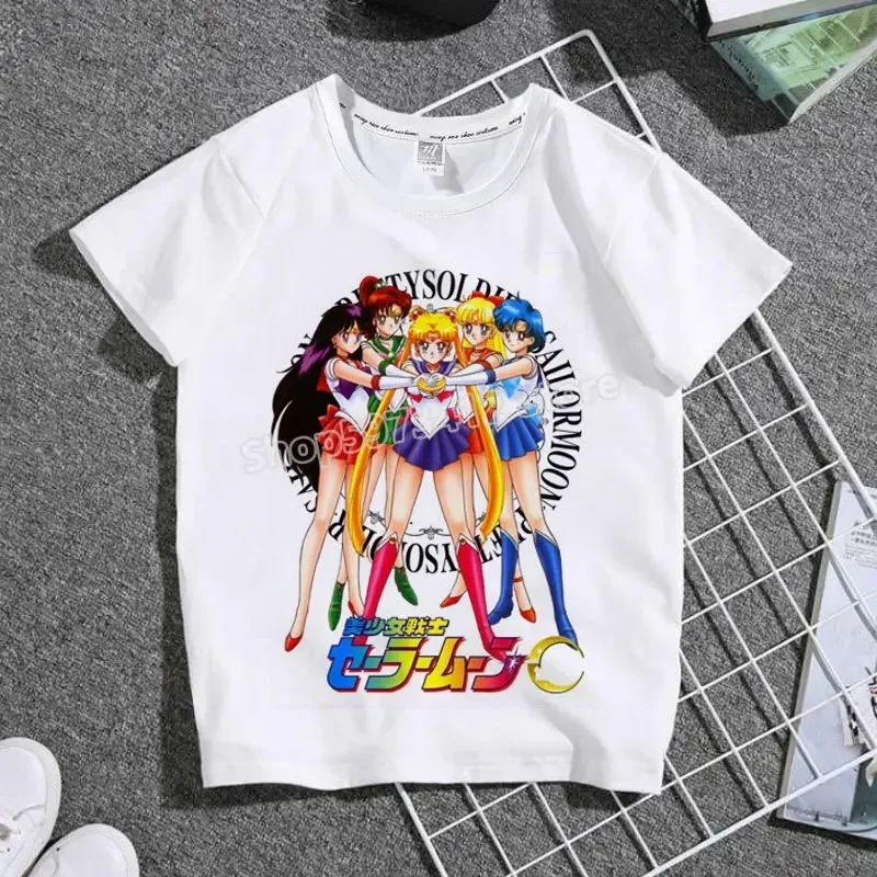 Фото Футболка Sailors Moon, детская одежда, летние футболки с короткими рукавами для мальчиков и девочек, эксклюзивные топы, рубашки в стиле Харадзюку с принтом кавайных фигурок, подарок №3