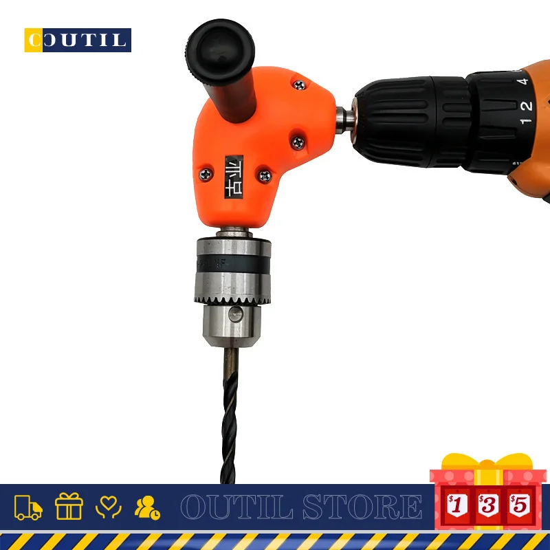 

Portable 90 Degree Right Angle Drill Bit Chuck Practical Durable Keyless Adapter Attachment Wood Drilling