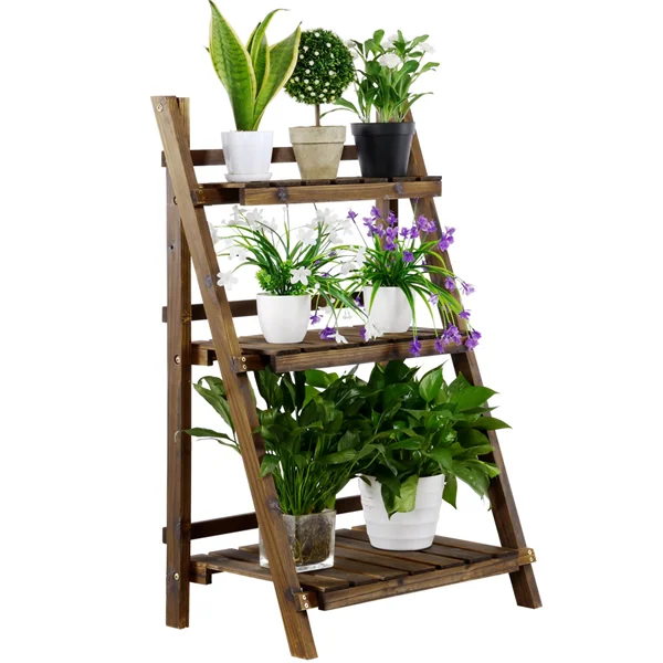 

25" x 4" x 41" 3-Tier Brown Metal and Wood and Fir