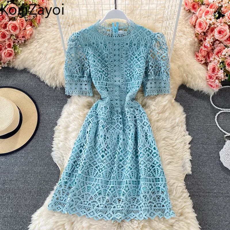 

Koijizayoi Sweet Women A Line Party Dress Short Sleeves O Neck Fashion Office Lady Solid Dresses Summer 2022 Bodycon Vestidos
