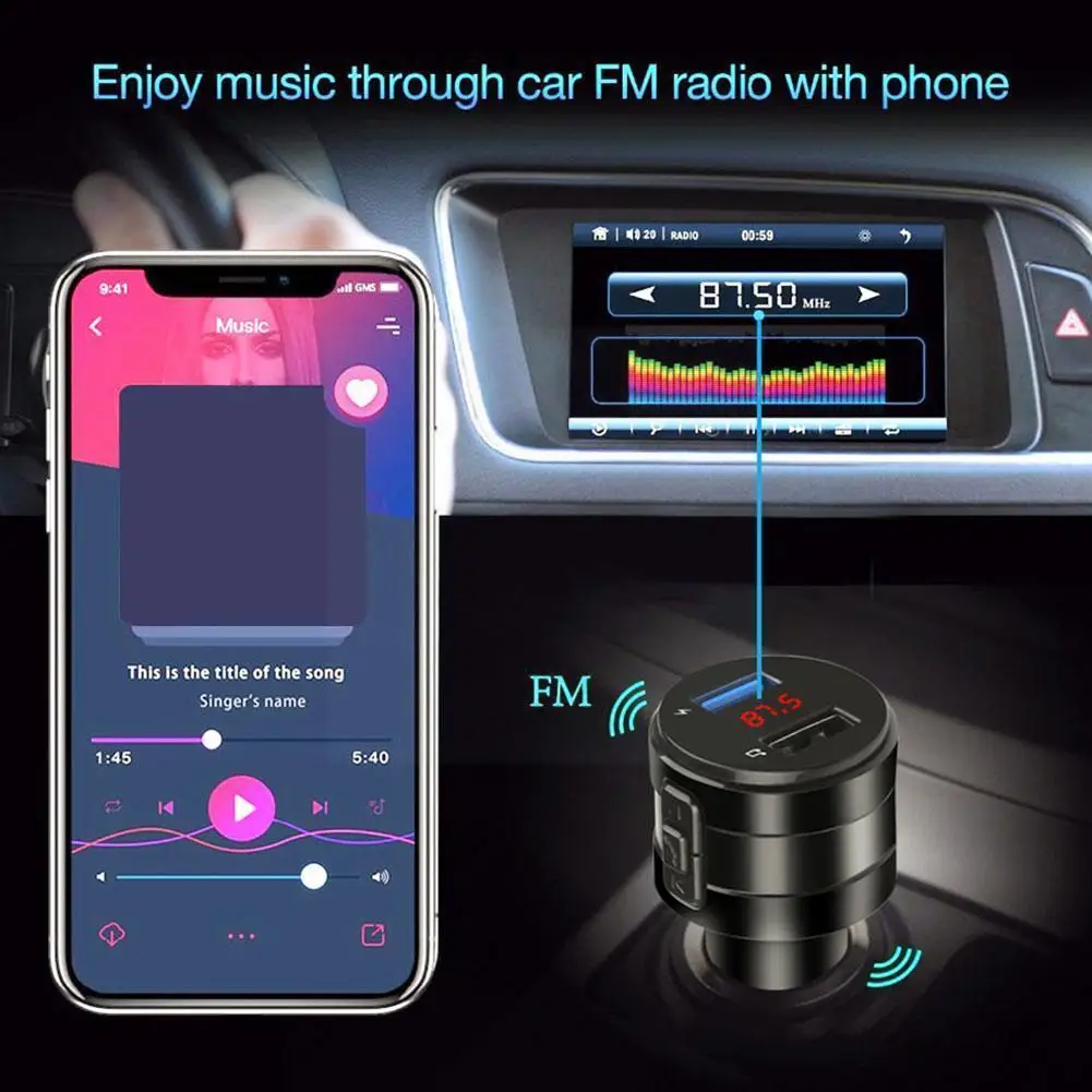

FM-передатчик Bluetooth 4.2 Автомобильный MP3-плеер 3,1 А двойной комплект зарядное устройство для сигарет Громкая связь USB-порты модулятор адаптер а...