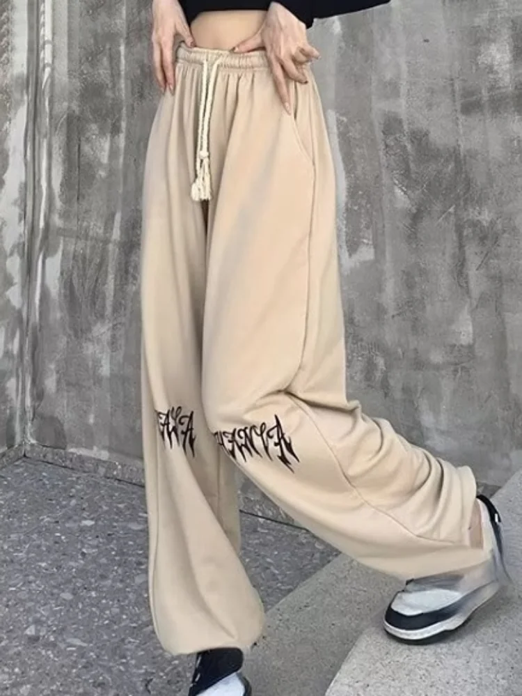 

2023 осень Y2k эстетические повседневные модные женские брюки в Корейском стиле прямые парные свободные брюки с винтажным принтом и шнурком для женщин