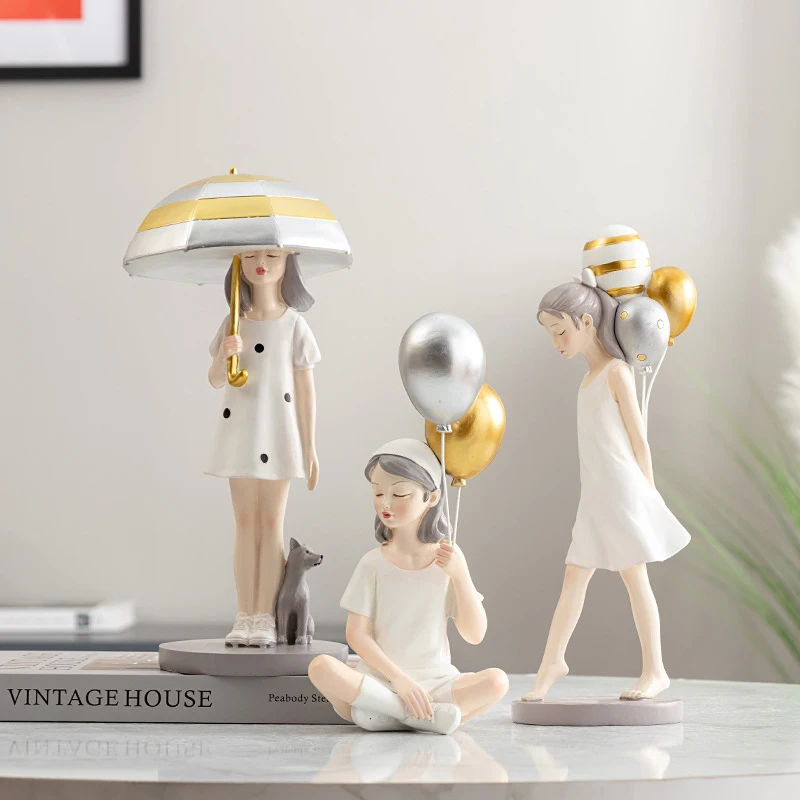 

Nordic creative balloon girl resin ornaments light luxury porch living room home accessories resin crafts cute birthday gifts