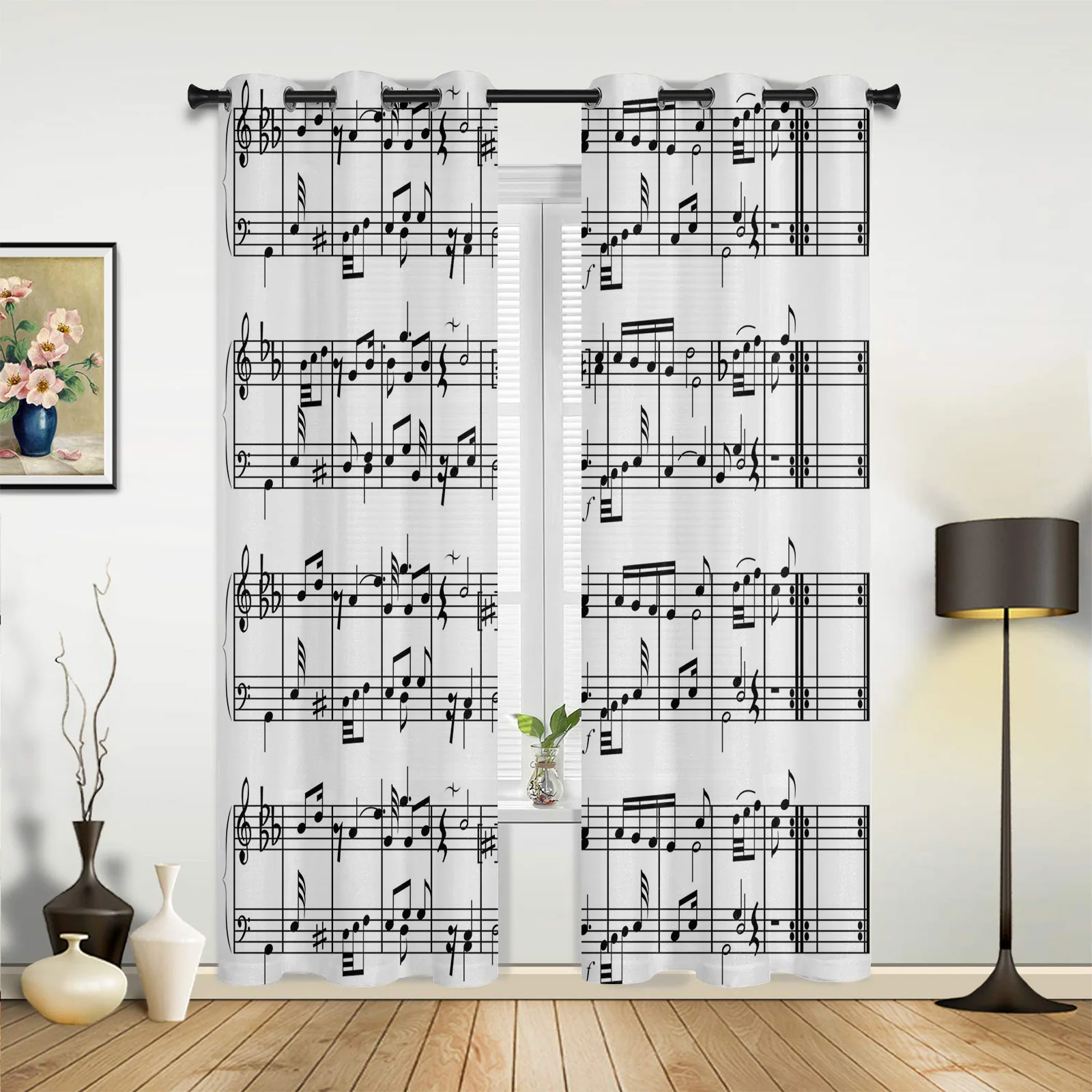 

Tab Music Note Black White Curtains for Bedroom Living Room Drapes Kitchen Children's Room Window Curtain Modern Home Decor