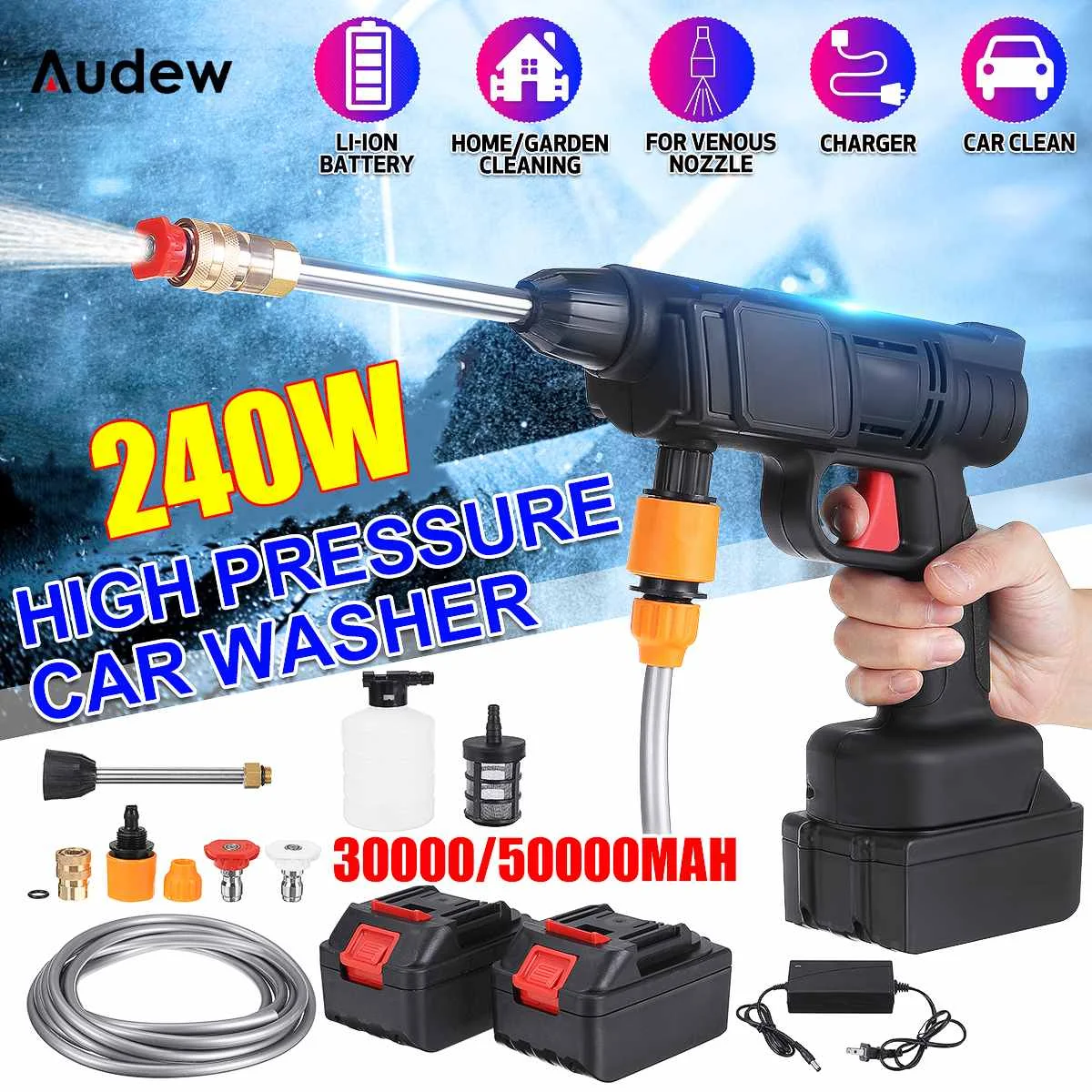 2000 Вт 90 бар 22000 мАч беспроводная мойка высокого давления водяной пистолет