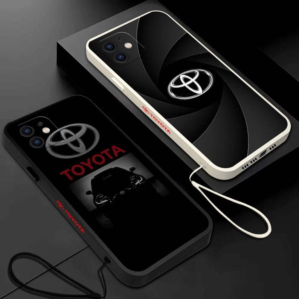 

Luxury Motor Toyota Corporation Phone Case For iPhone 14 13 12 11 Pro Max Mini X XR XS MAX Plus Silicone Cases with Hand Strap