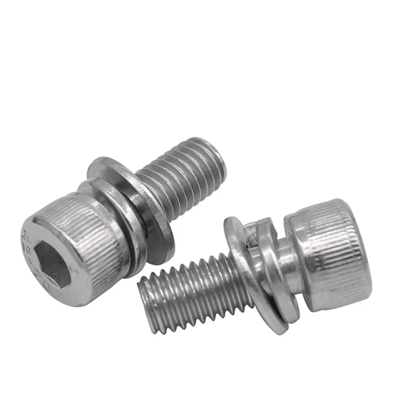 

50pcs/lot M3 M4*6-45 Stainless steel hexagaon socket head sems cap bolt cap screw din912 Three combination bolt