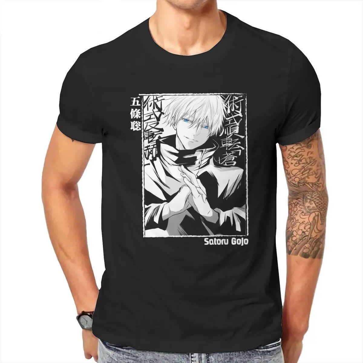 Manga Gojou Satoru Men's T Shirt Jujutsu Kaisen Anime Manga Hipster Tees Crewneck T-Shirts Pure Cotton Gift Idea Clothes