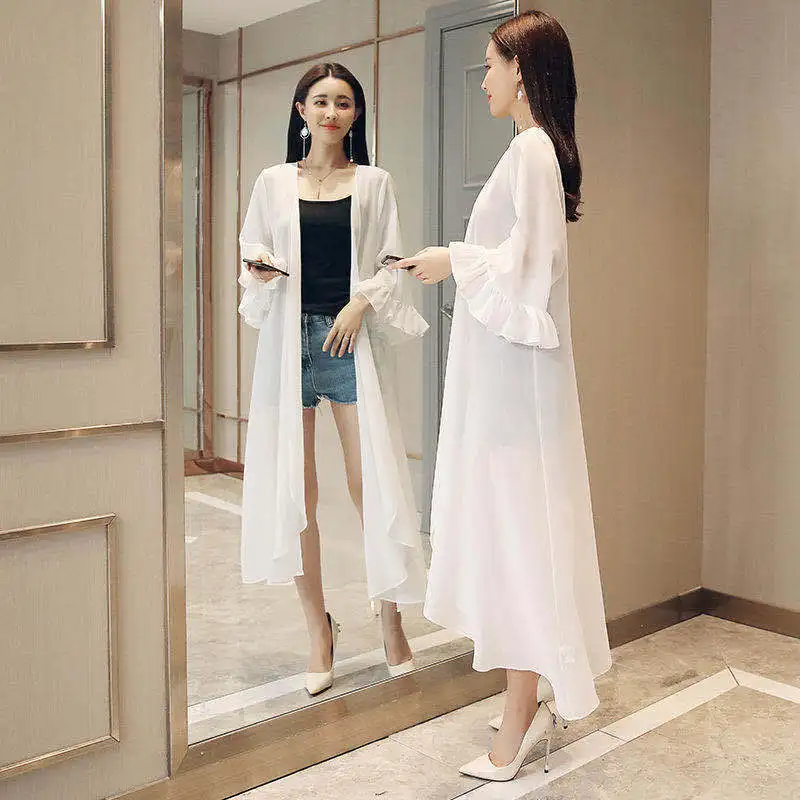 

2022 New Summer Woman Sun Protection Clothing Female Long Cardigan Ladies Long Sleeve Loose Coat Jackets Shawl Outerwear A34
