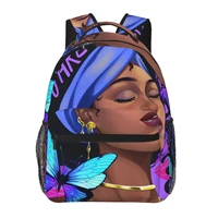backpack backpack teenager girls school book bag large capacity travel bag black woman with butterfly and blue hair band
