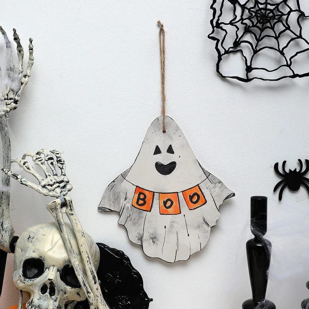 

Новая деревянная дверная тарелка на Хэллоуин с украшениями, подвесная Праздничная дверная тарелка ведьмы, призрак, подвесное украшение