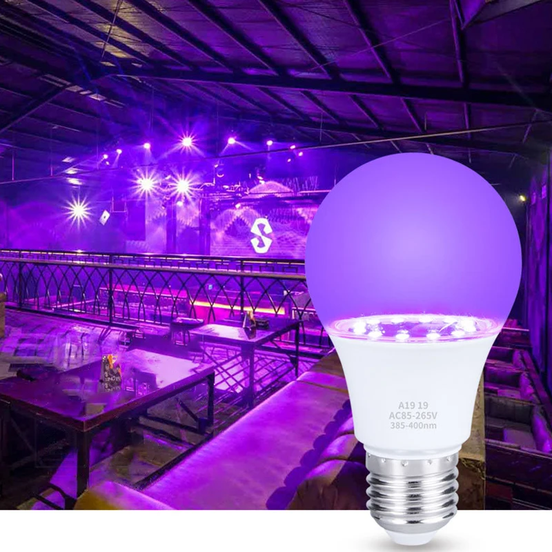 9W E26 UV Purple Black Light Bulb Glow in the Dark Party Supplies Party Lamp Blacklight Bar Fluorescent  Decoration Bulb
