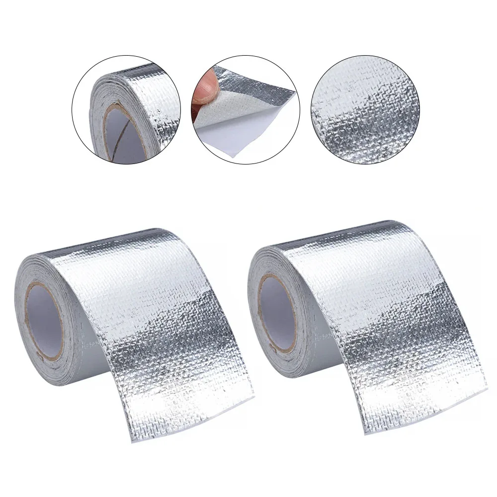 

2 шт. 5 м x 5 см автомобильная мотоциклетная труба из стекловолокна теплозащитный экран самоклеящаяся светоотражающая лента из фольги термоизоляционная лента выхлопная лента