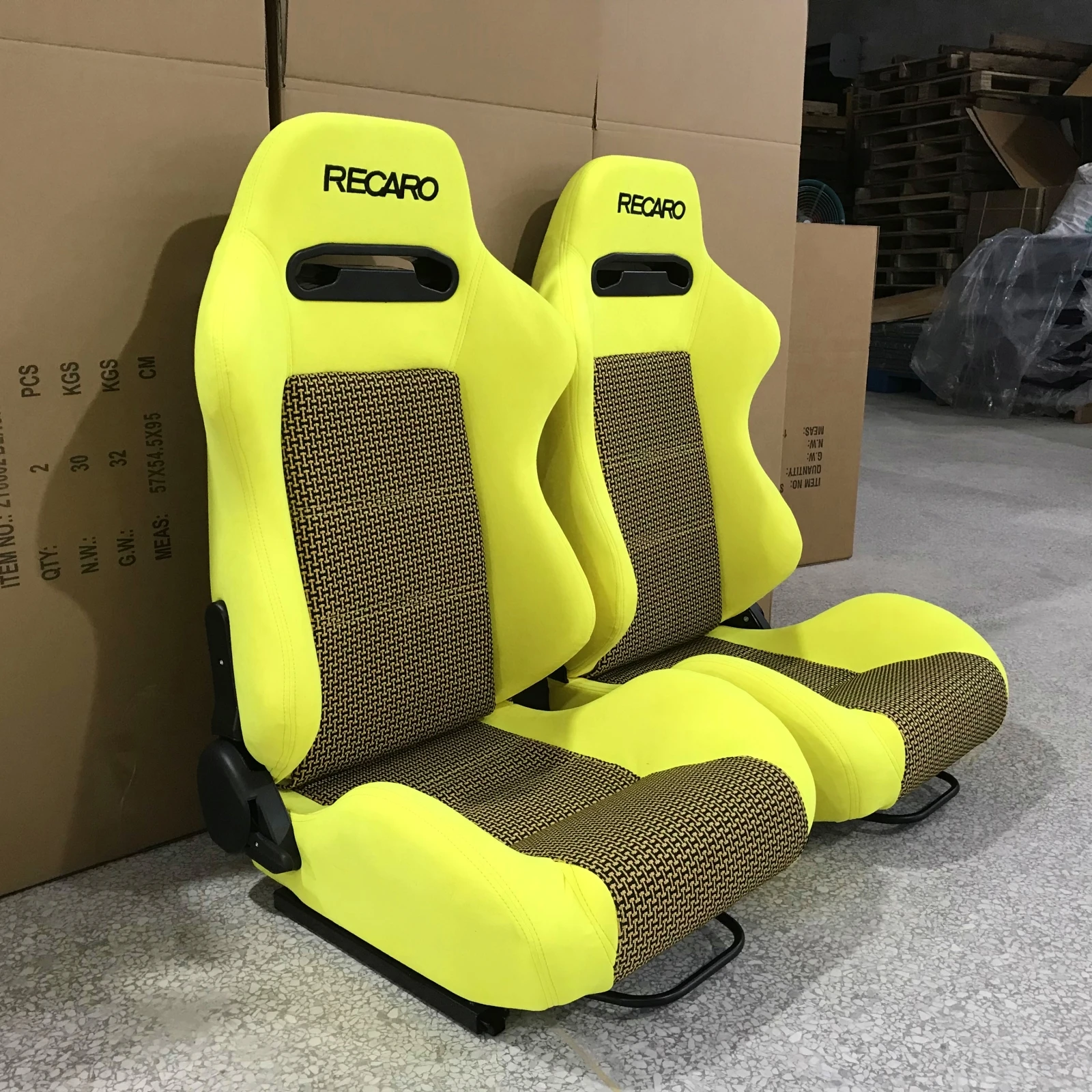 Фото Универсальная пара желтых замшевых сидений Jiabeir Recaro с двойными замковыми направляющими №2